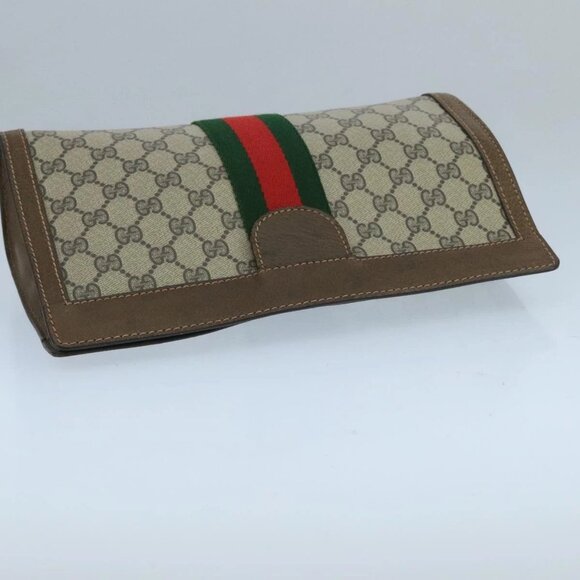GUCCI GG Supreme Web Sherry Line Clutch Bag PVC Beige 001 014 2125 Auth bs20684 - Picture 5 of 16